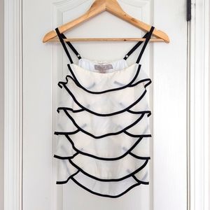 Silk Scalloped Hem Tiered Tank Top Camisole Black And White Size Small